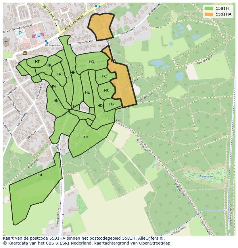 Afbeelding van het postcodegebied 5581 HA op de kaart.