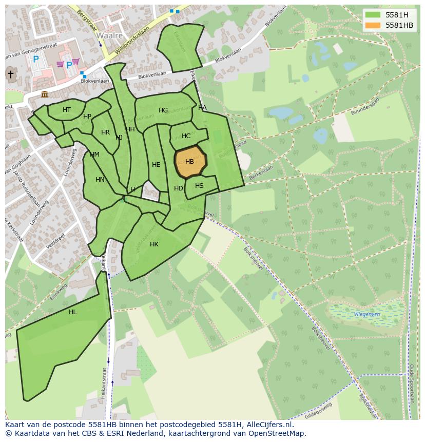 Afbeelding van het postcodegebied 5581 HB op de kaart.