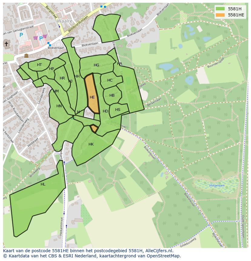 Afbeelding van het postcodegebied 5581 HE op de kaart.