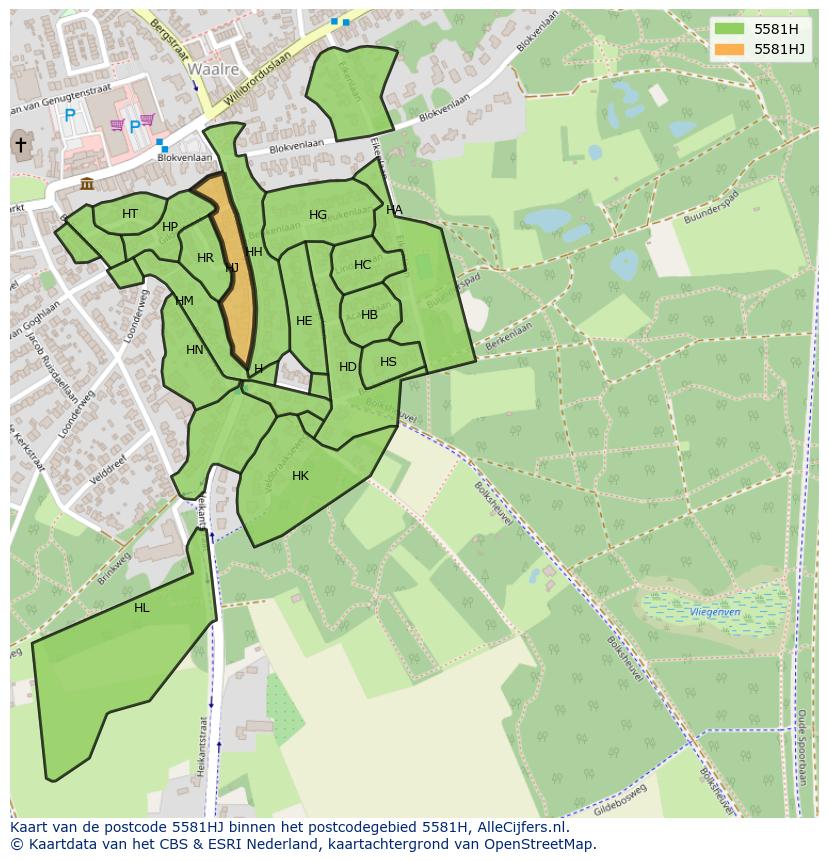 Afbeelding van het postcodegebied 5581 HJ op de kaart.