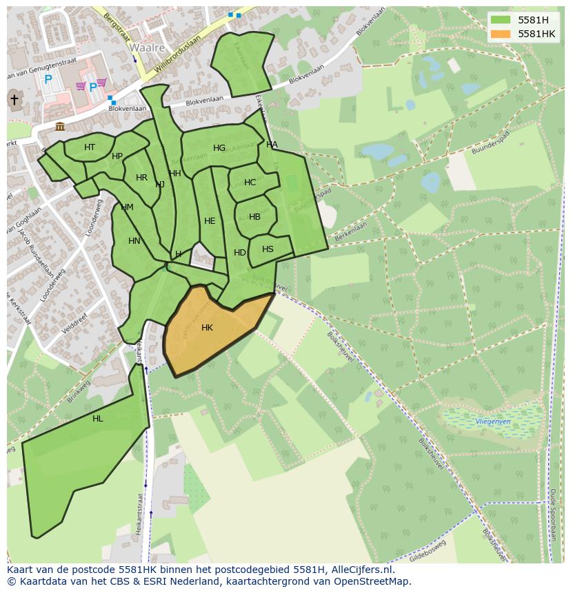 Afbeelding van het postcodegebied 5581 HK op de kaart.