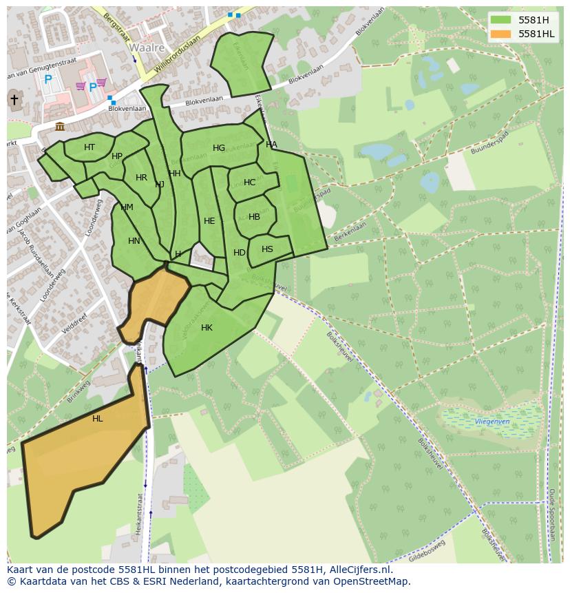 Afbeelding van het postcodegebied 5581 HL op de kaart.