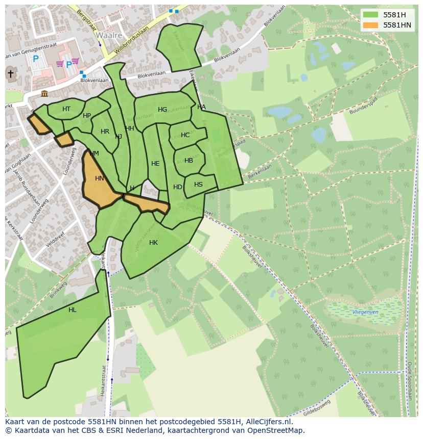 Afbeelding van het postcodegebied 5581 HN op de kaart.