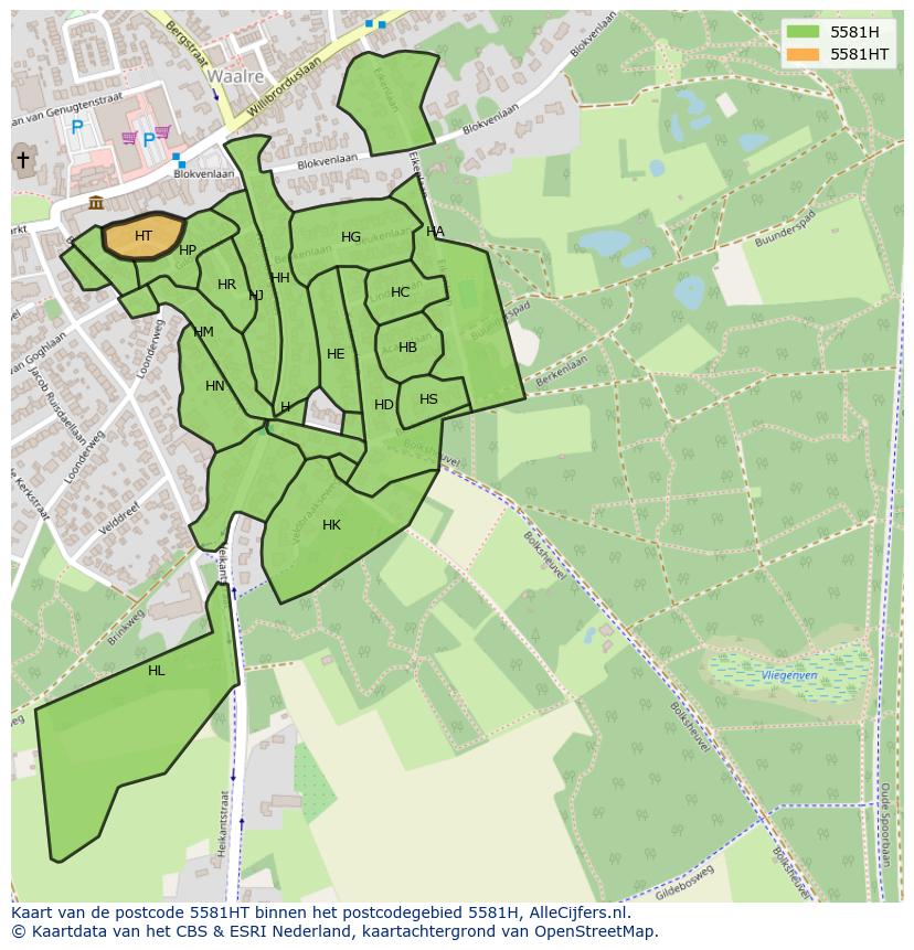 Afbeelding van het postcodegebied 5581 HT op de kaart.