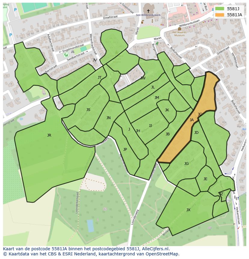 Afbeelding van het postcodegebied 5581 JA op de kaart.