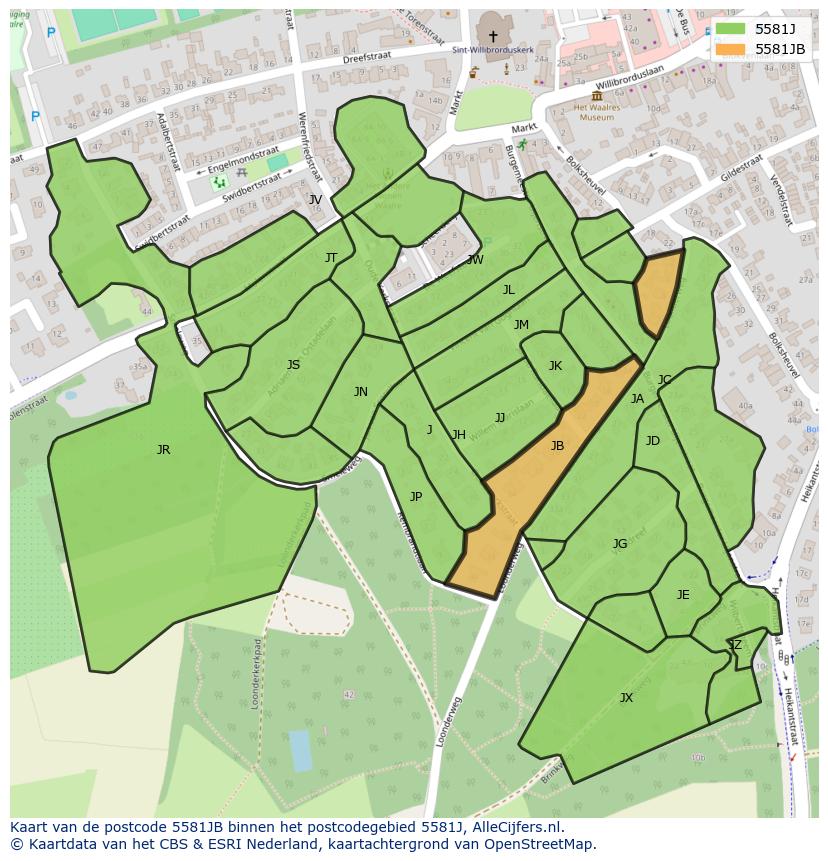 Afbeelding van het postcodegebied 5581 JB op de kaart.