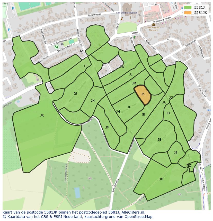 Afbeelding van het postcodegebied 5581 JK op de kaart.
