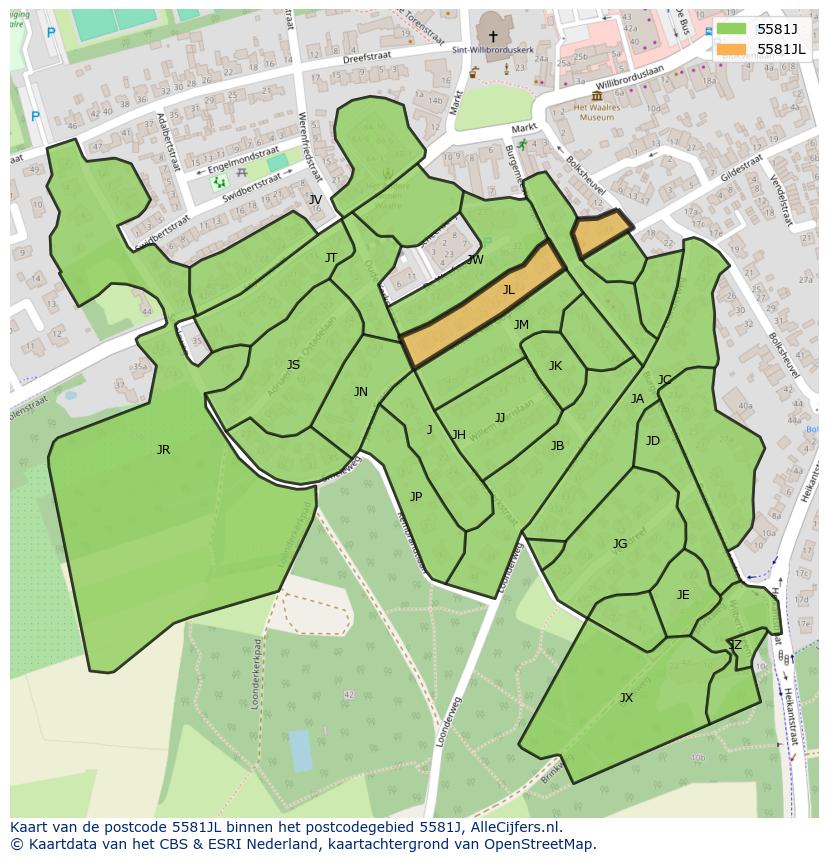 Afbeelding van het postcodegebied 5581 JL op de kaart.