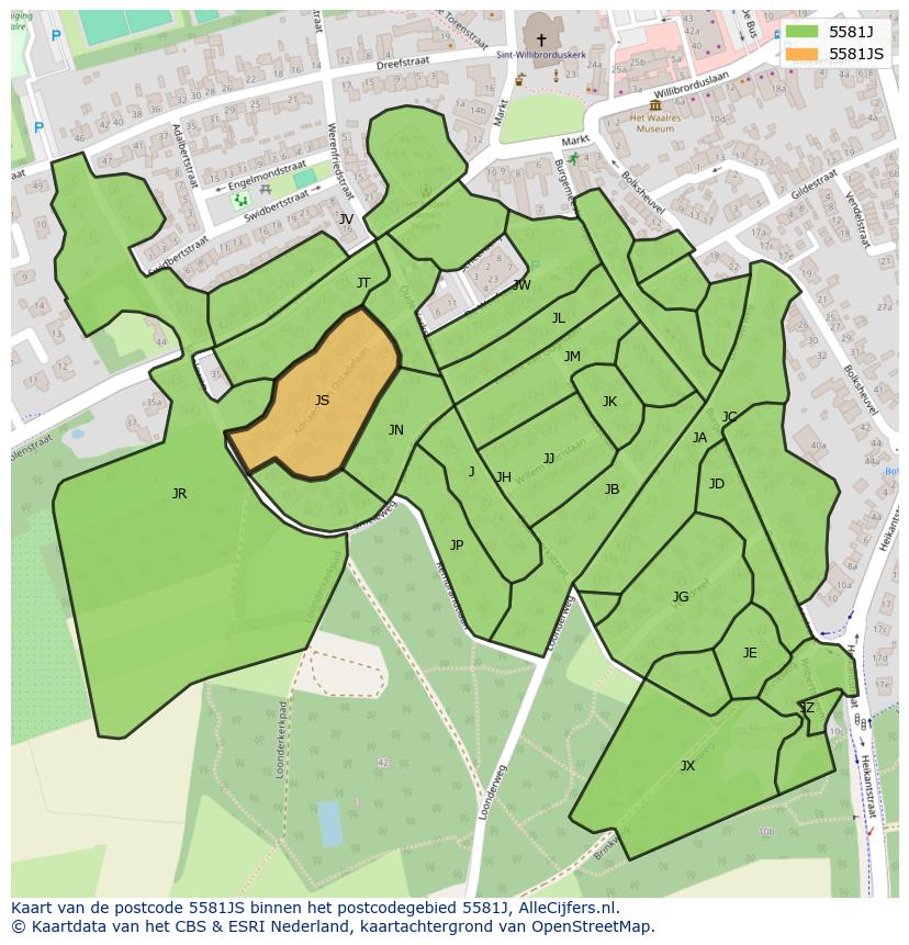 Afbeelding van het postcodegebied 5581 JS op de kaart.