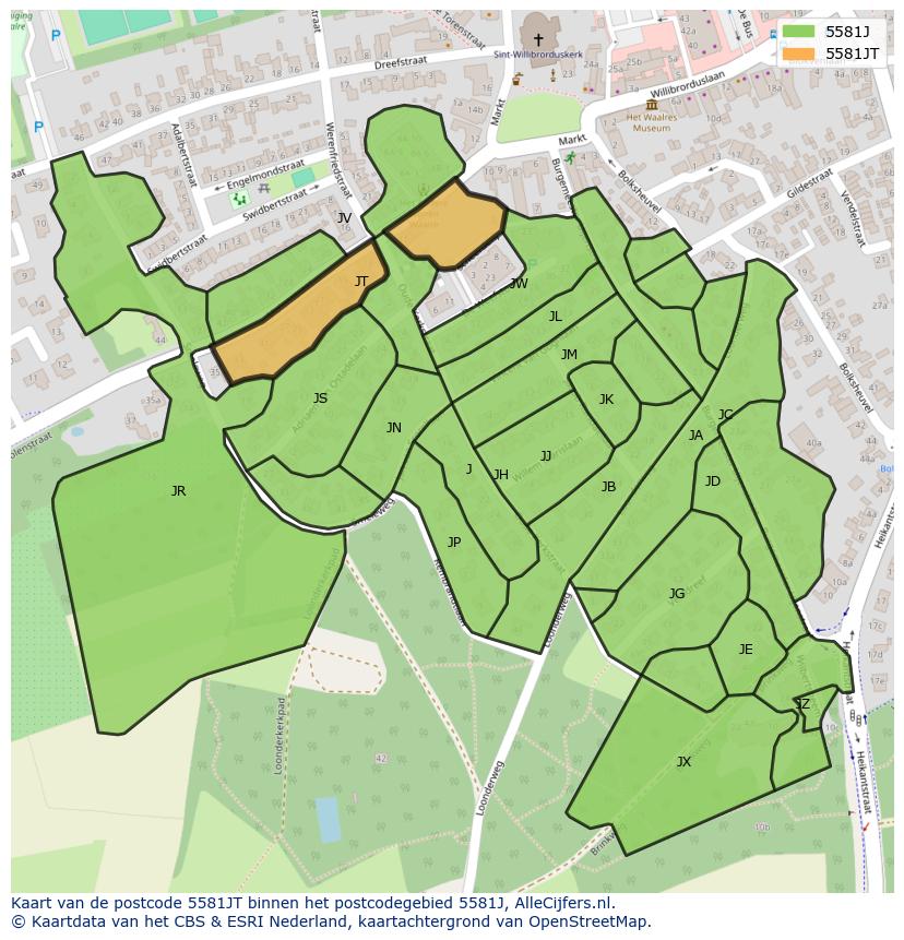 Afbeelding van het postcodegebied 5581 JT op de kaart.
