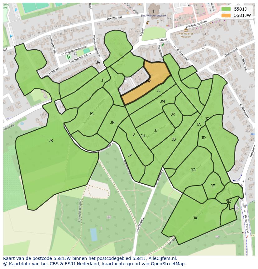 Afbeelding van het postcodegebied 5581 JW op de kaart.