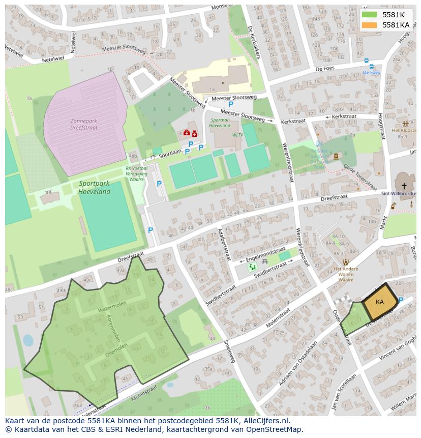 Afbeelding van het postcodegebied 5581 KA op de kaart.
