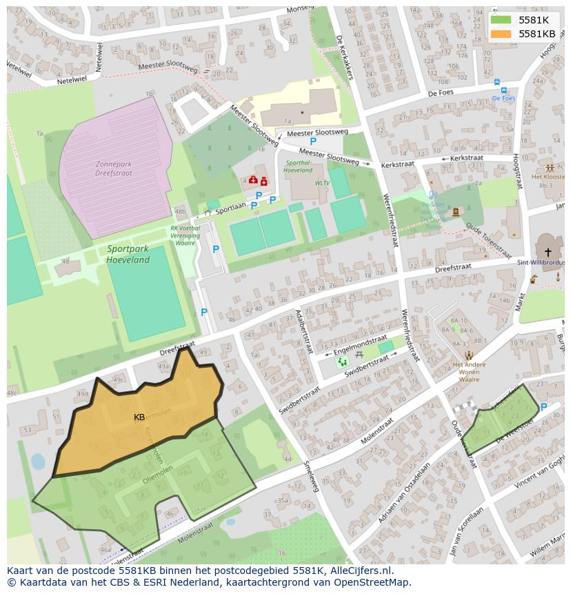 Afbeelding van het postcodegebied 5581 KB op de kaart.