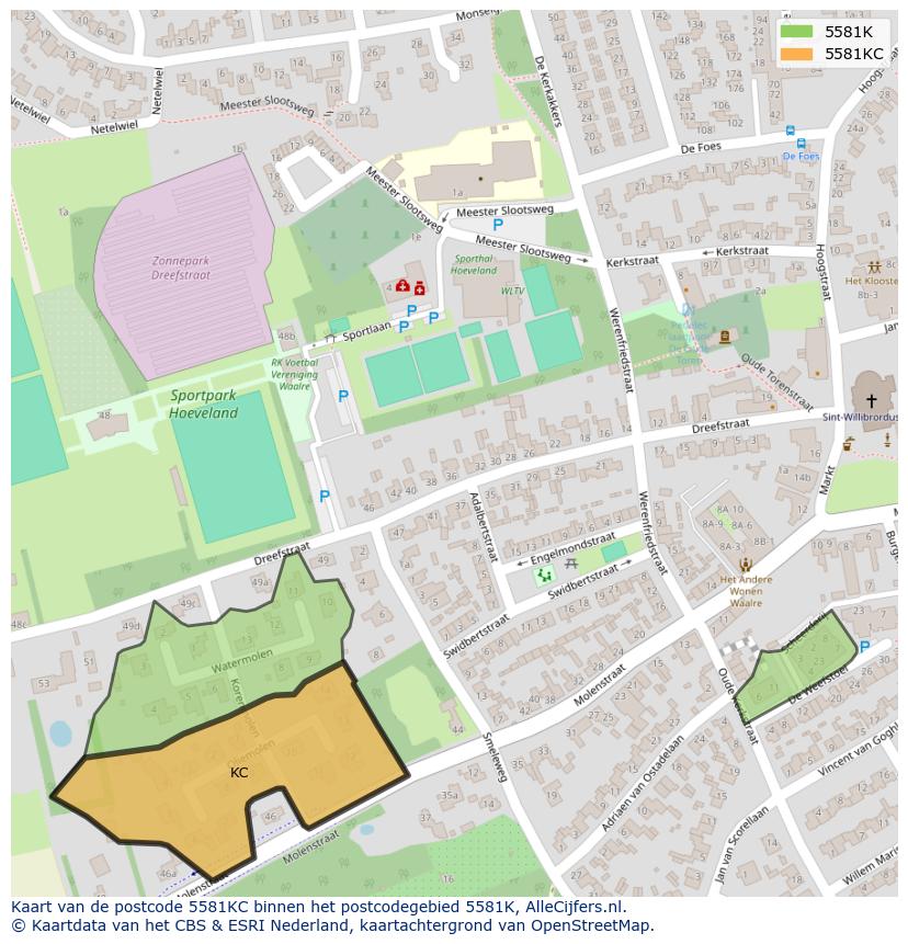 Afbeelding van het postcodegebied 5581 KC op de kaart.