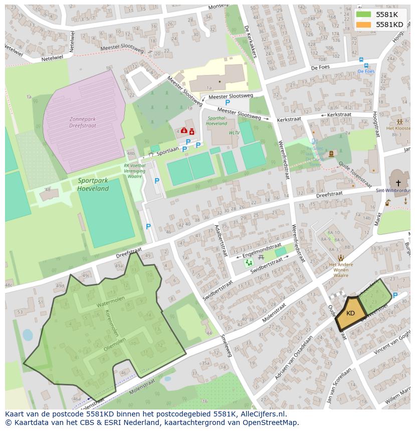 Afbeelding van het postcodegebied 5581 KD op de kaart.
