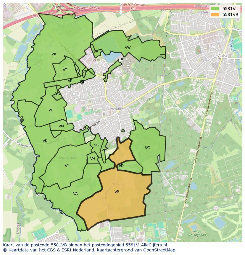 Afbeelding van het postcodegebied 5581 VB op de kaart.