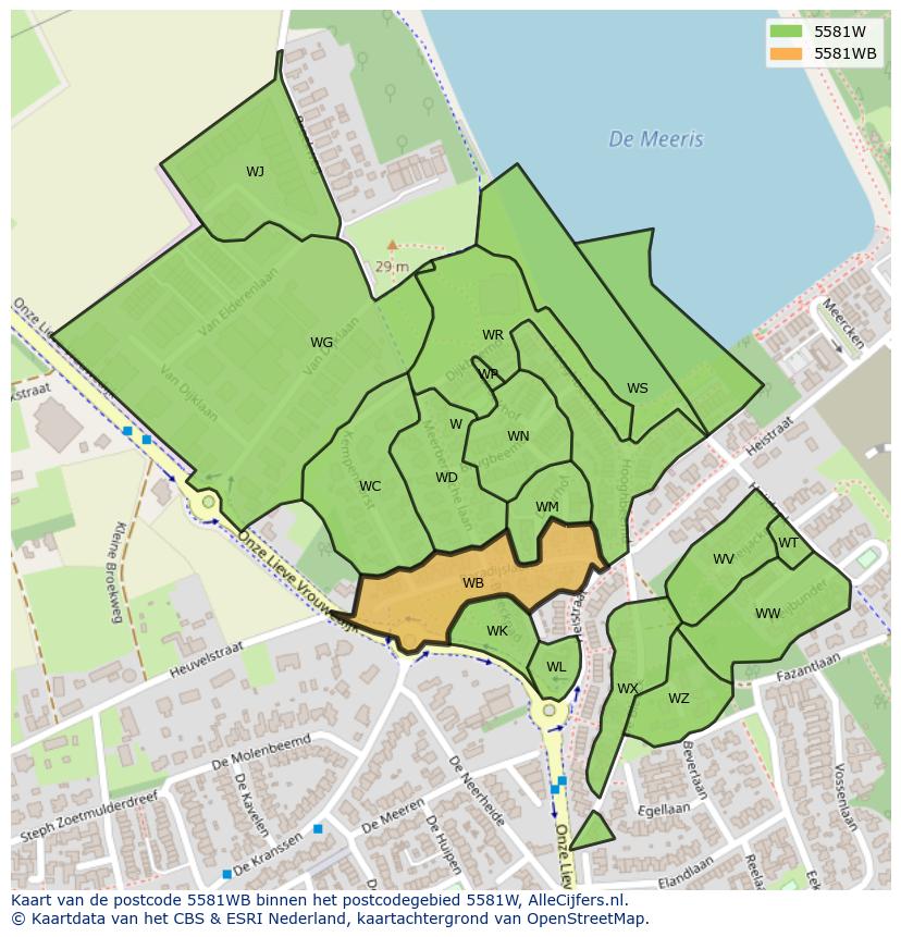 Afbeelding van het postcodegebied 5581 WB op de kaart.