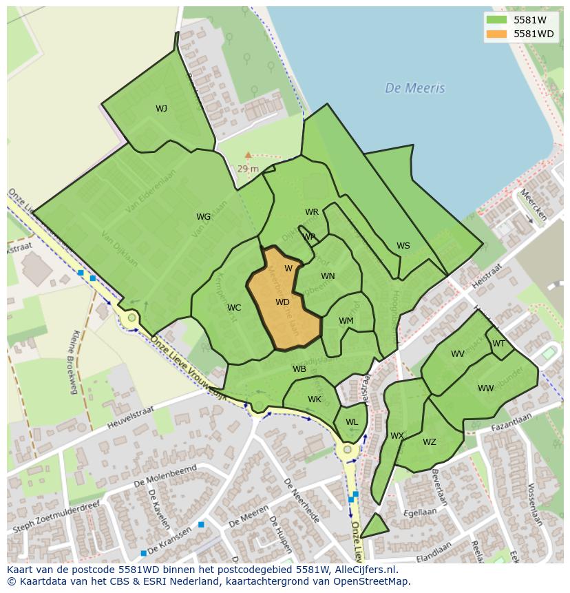 Afbeelding van het postcodegebied 5581 WD op de kaart.