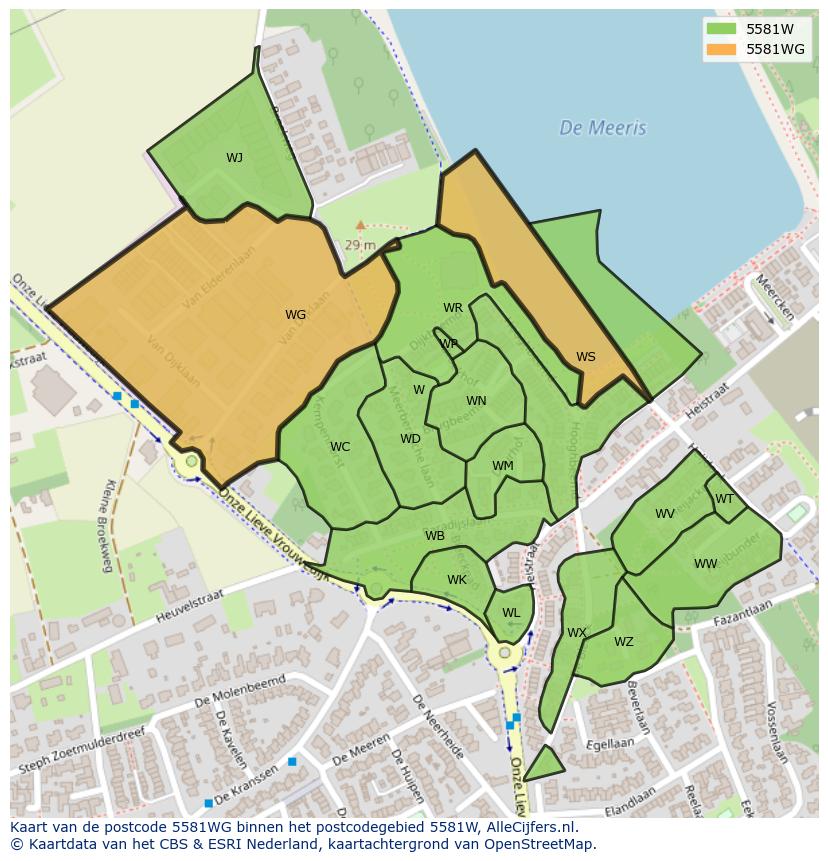 Afbeelding van het postcodegebied 5581 WG op de kaart.