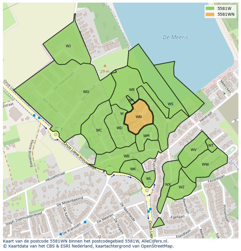 Afbeelding van het postcodegebied 5581 WN op de kaart.
