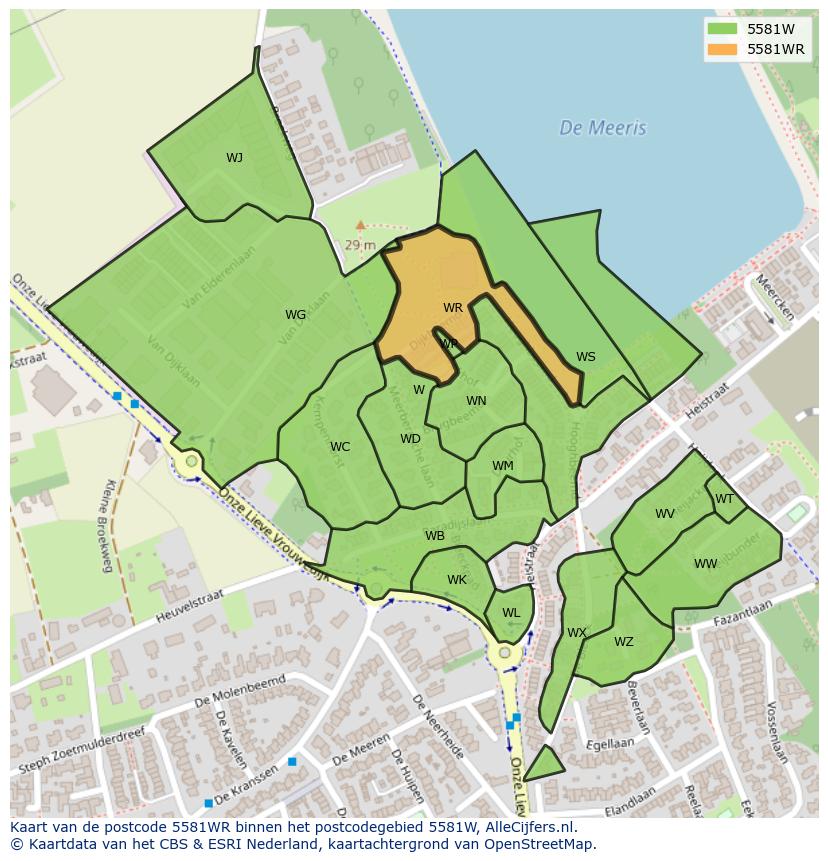 Afbeelding van het postcodegebied 5581 WR op de kaart.