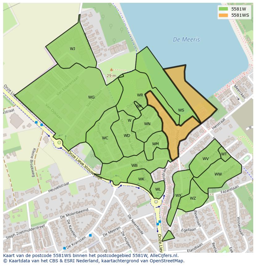 Afbeelding van het postcodegebied 5581 WS op de kaart.