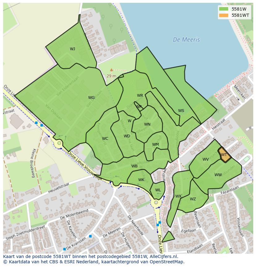 Afbeelding van het postcodegebied 5581 WT op de kaart.