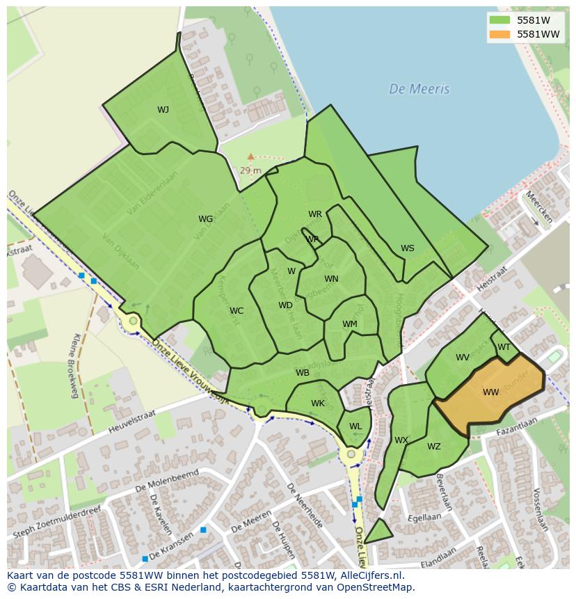Afbeelding van het postcodegebied 5581 WW op de kaart.