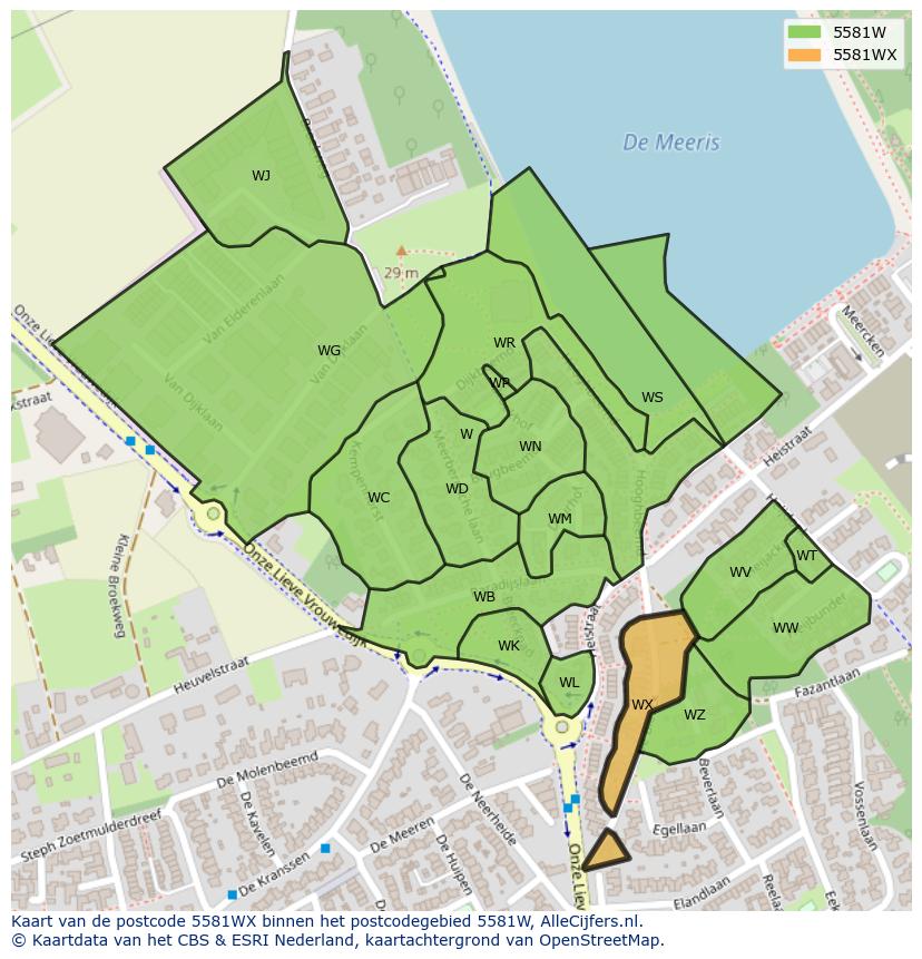 Afbeelding van het postcodegebied 5581 WX op de kaart.