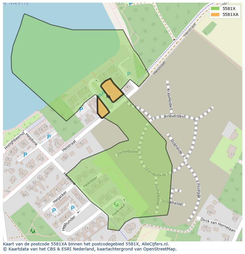 Afbeelding van het postcodegebied 5581 XA op de kaart.