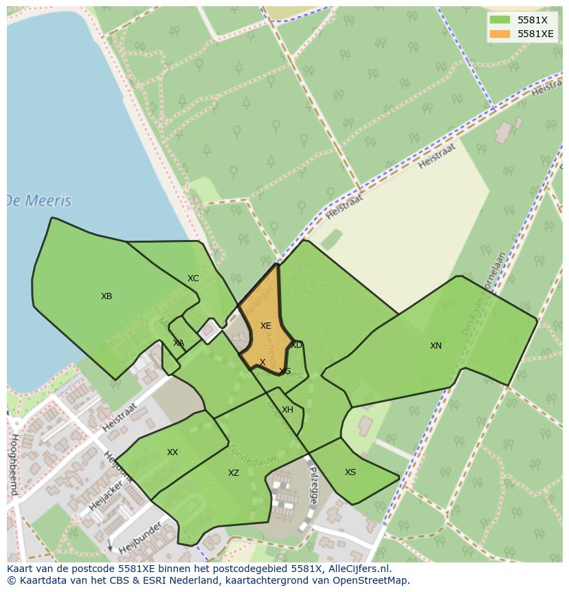 Afbeelding van het postcodegebied 5581 XE op de kaart.