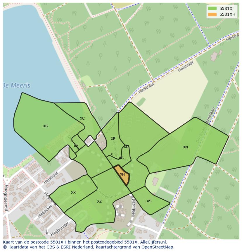 Afbeelding van het postcodegebied 5581 XH op de kaart.
