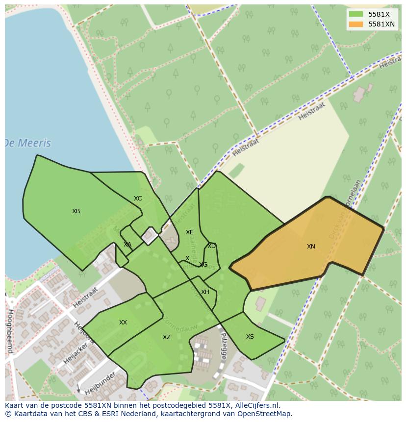 Afbeelding van het postcodegebied 5581 XN op de kaart.