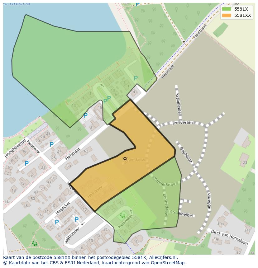 Afbeelding van het postcodegebied 5581 XX op de kaart.