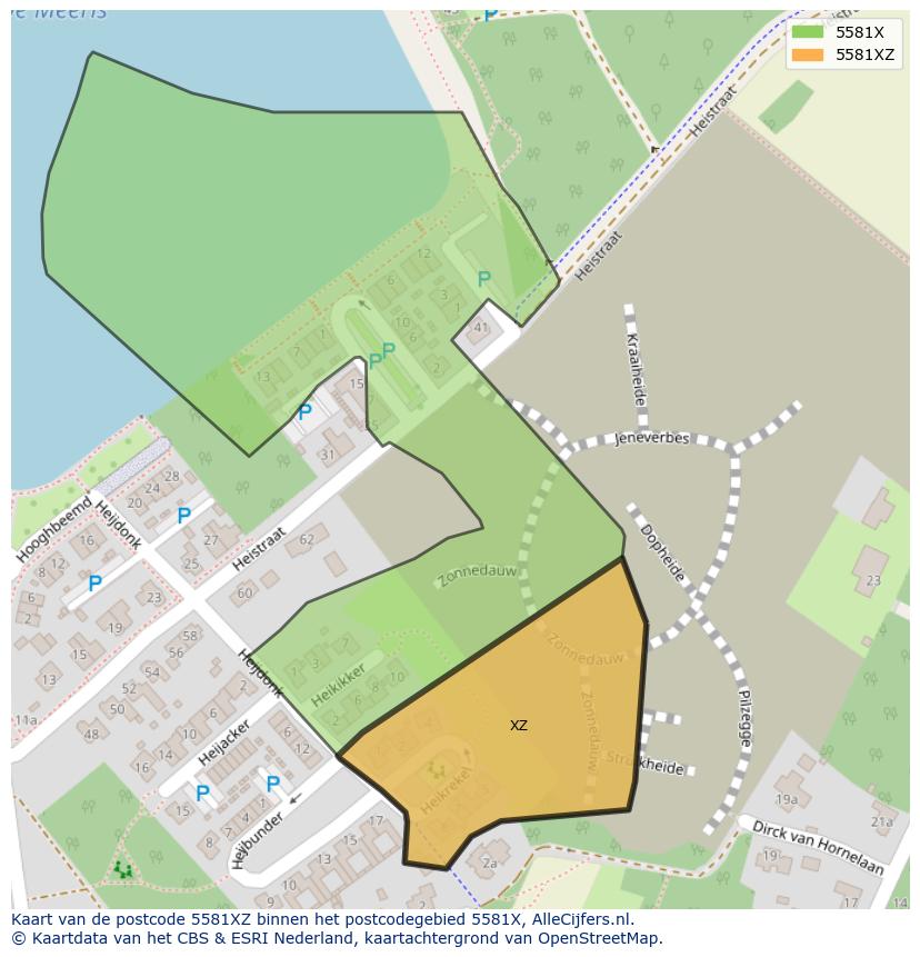 Afbeelding van het postcodegebied 5581 XZ op de kaart.