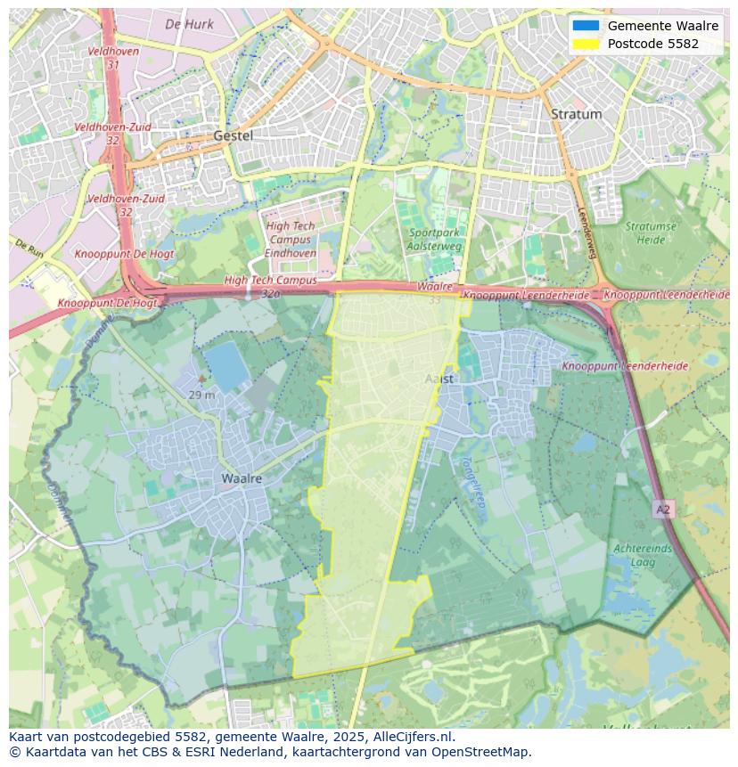 Afbeelding van het postcodegebied 5582 op de kaart.