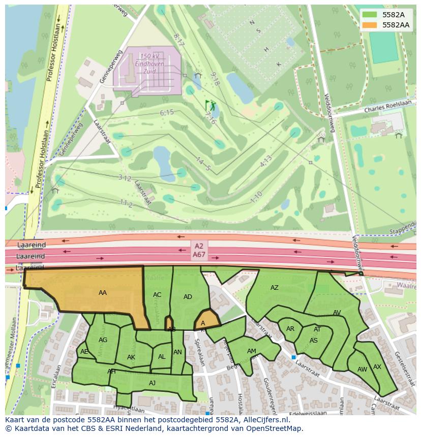 Afbeelding van het postcodegebied 5582 AA op de kaart.