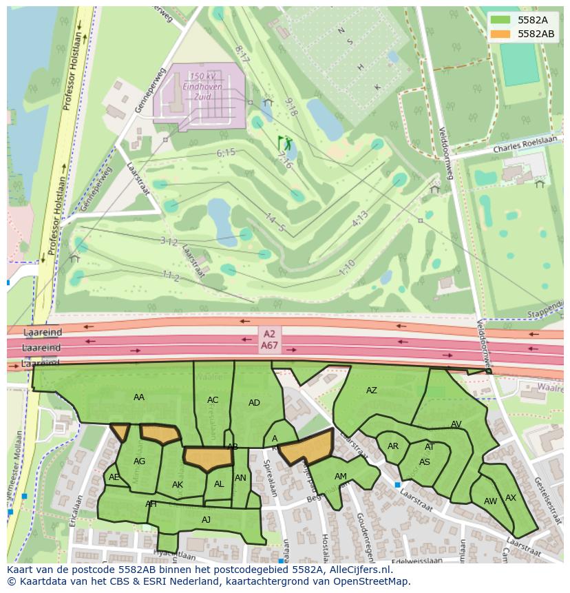 Afbeelding van het postcodegebied 5582 AB op de kaart.