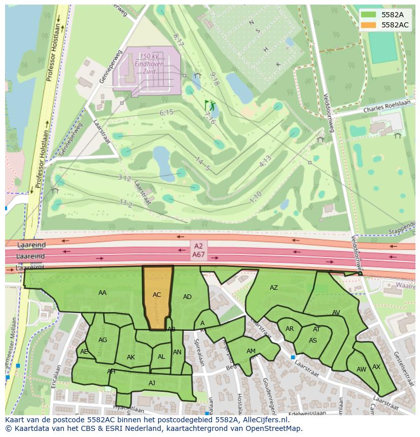 Afbeelding van het postcodegebied 5582 AC op de kaart.