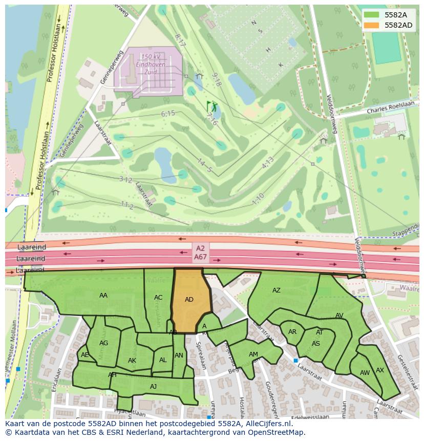 Afbeelding van het postcodegebied 5582 AD op de kaart.