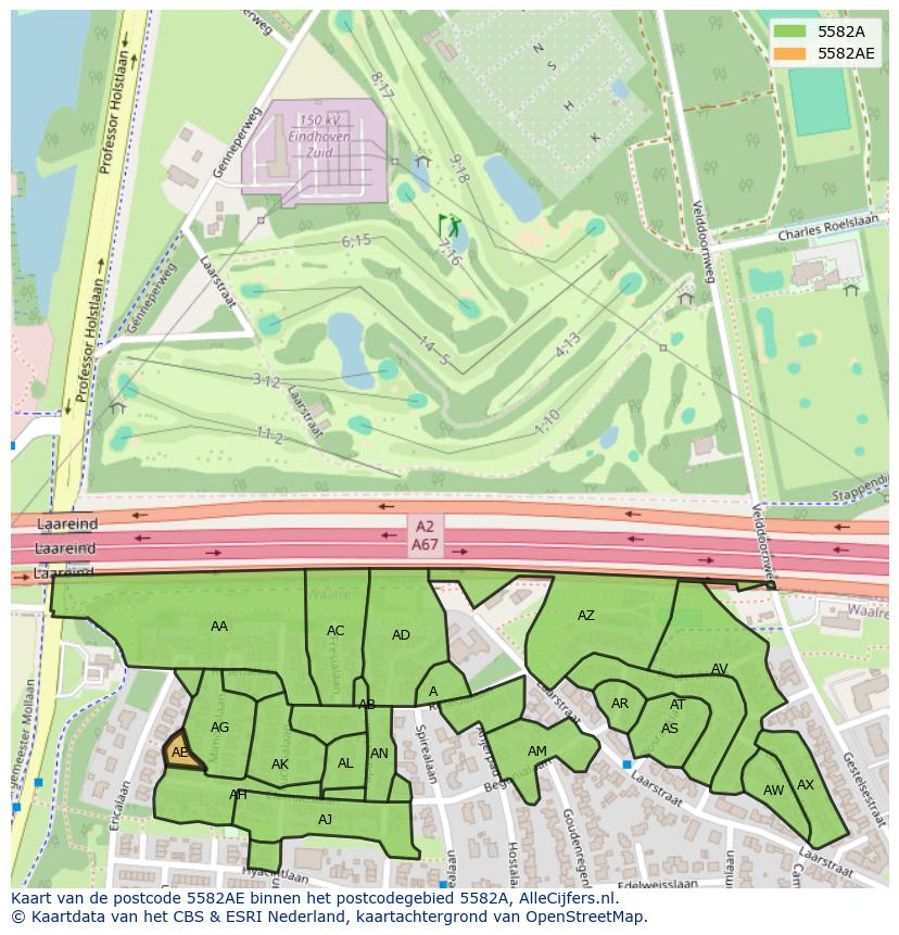 Afbeelding van het postcodegebied 5582 AE op de kaart.