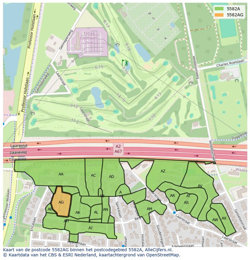 Afbeelding van het postcodegebied 5582 AG op de kaart.