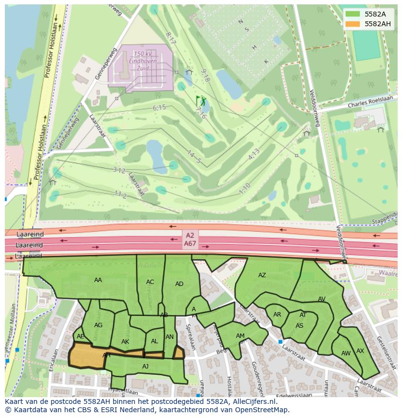 Afbeelding van het postcodegebied 5582 AH op de kaart.