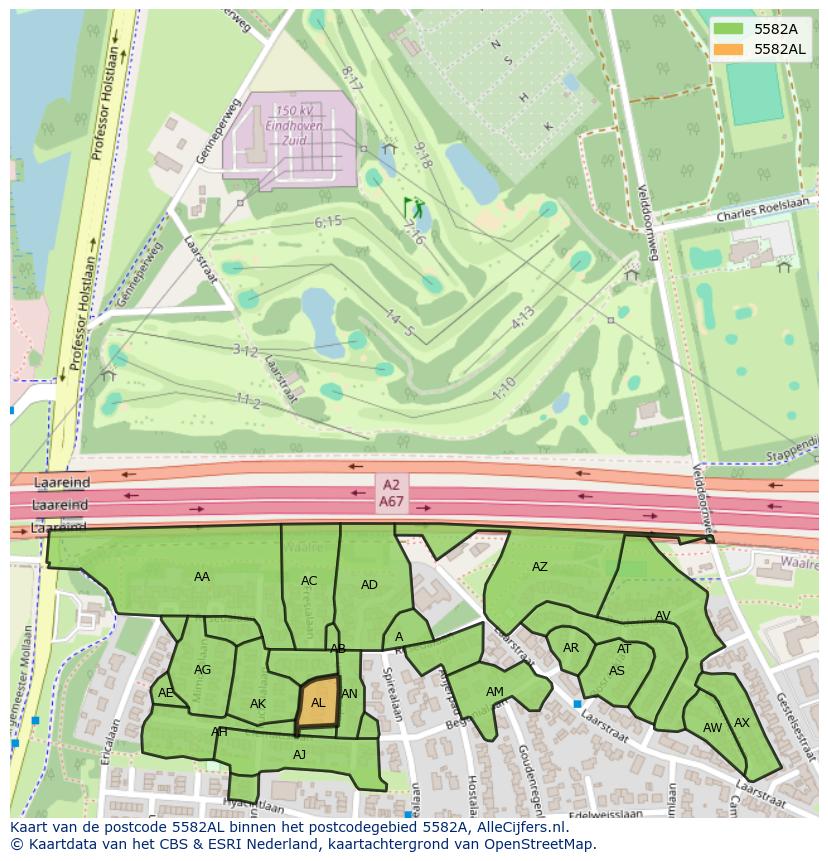 Afbeelding van het postcodegebied 5582 AL op de kaart.