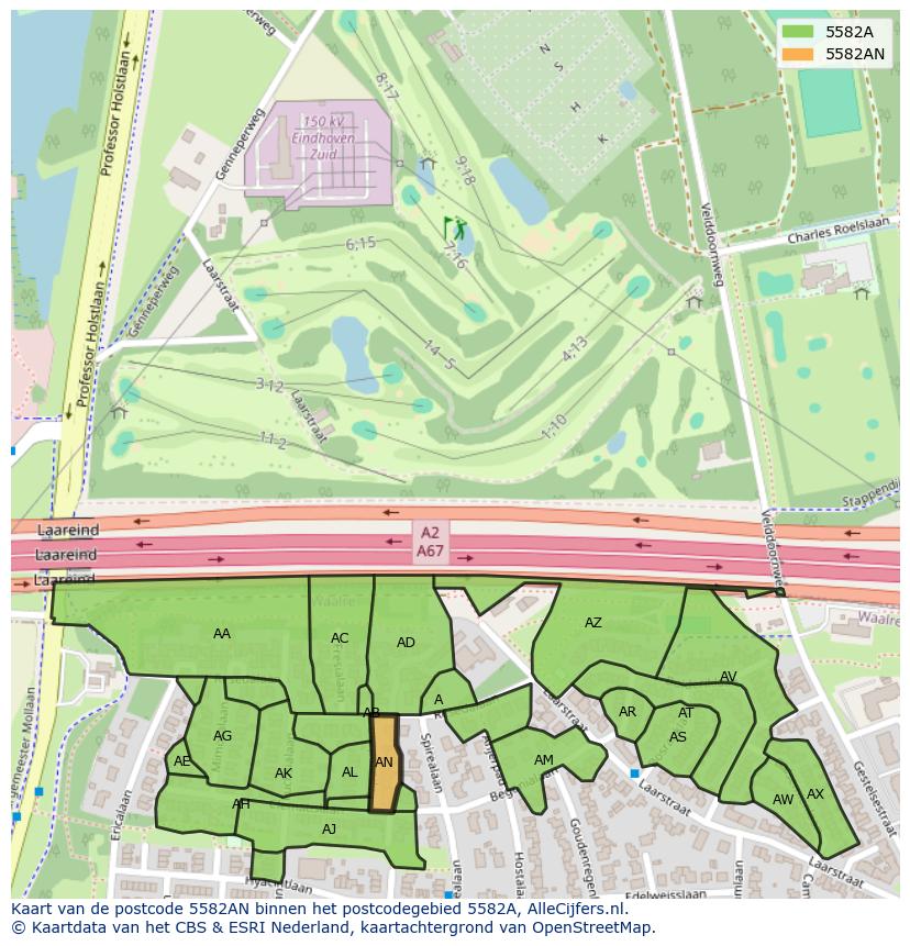 Afbeelding van het postcodegebied 5582 AN op de kaart.