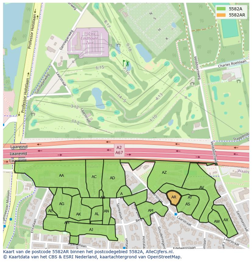 Afbeelding van het postcodegebied 5582 AR op de kaart.