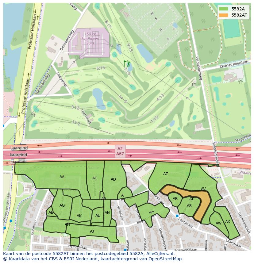 Afbeelding van het postcodegebied 5582 AT op de kaart.