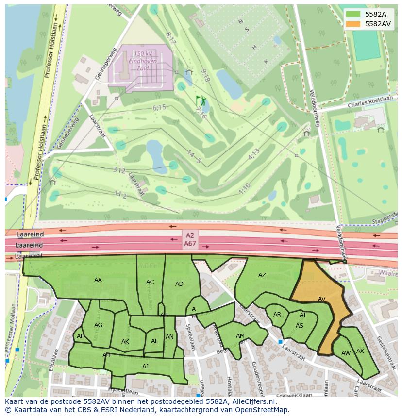 Afbeelding van het postcodegebied 5582 AV op de kaart.