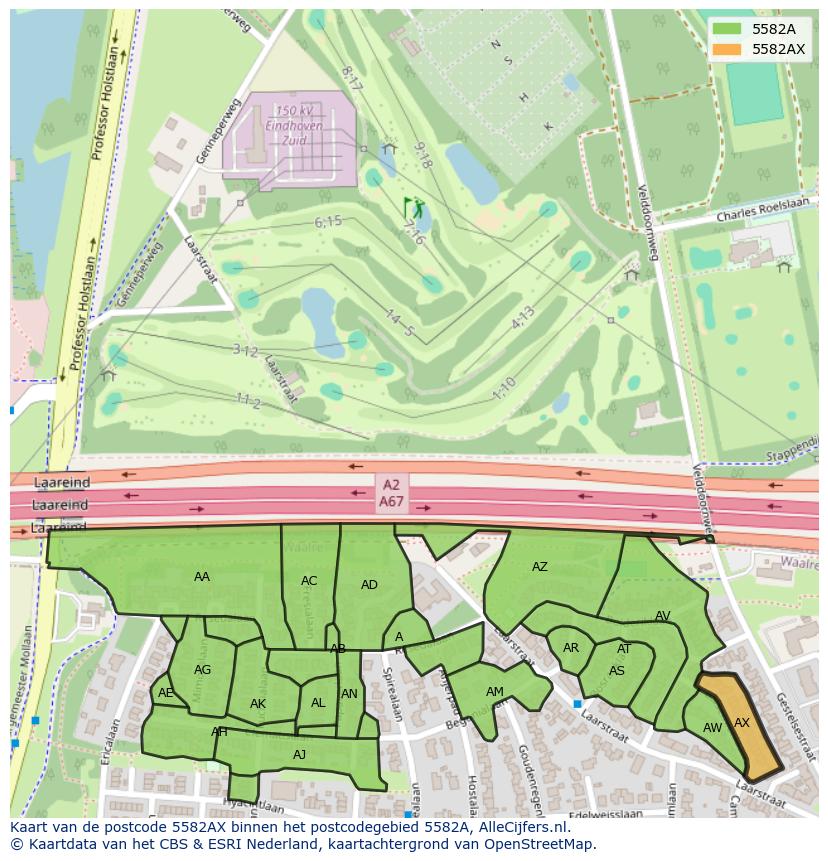 Afbeelding van het postcodegebied 5582 AX op de kaart.