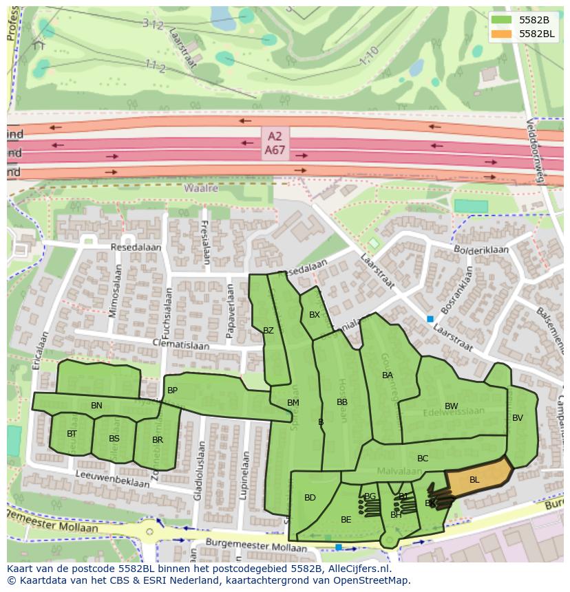 Afbeelding van het postcodegebied 5582 BL op de kaart.